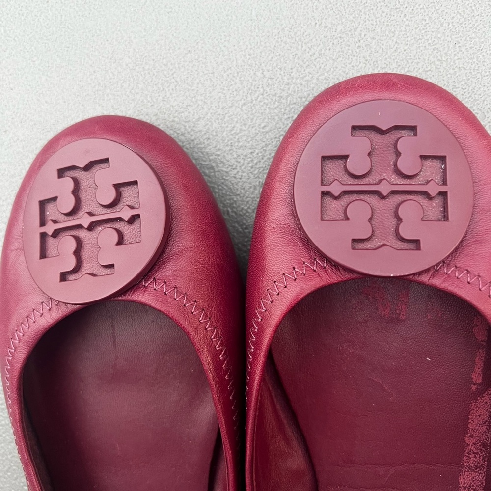 Tory Burch Women's New Minnie Ballerina Burgundy Flats Size 6.5 - Picture 3 of 11